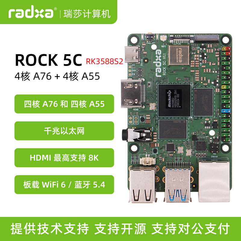 Плата разработки Ruisha Radxa ROCK 5C RK3588S2/RK3582 одноплатная замена Raspberry Pi 5