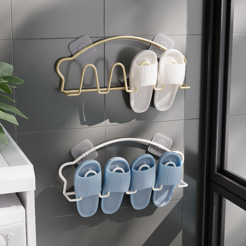 Home Naughty Bathroom Slippers Rack Free of perforated wall-mounted toilet Toilet Wall Door Rear Drain Shoes Rack God-Taobao