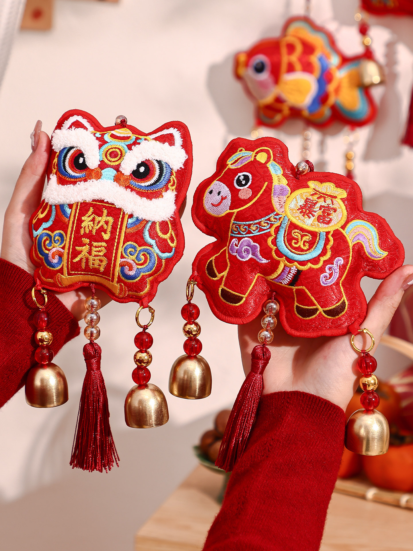 2026 New Year Decorations, Year of the Horse Lion Dance, Spring Festival Festive Wind Chimes, Small Hanging Ornaments for Atmosphere Decoration