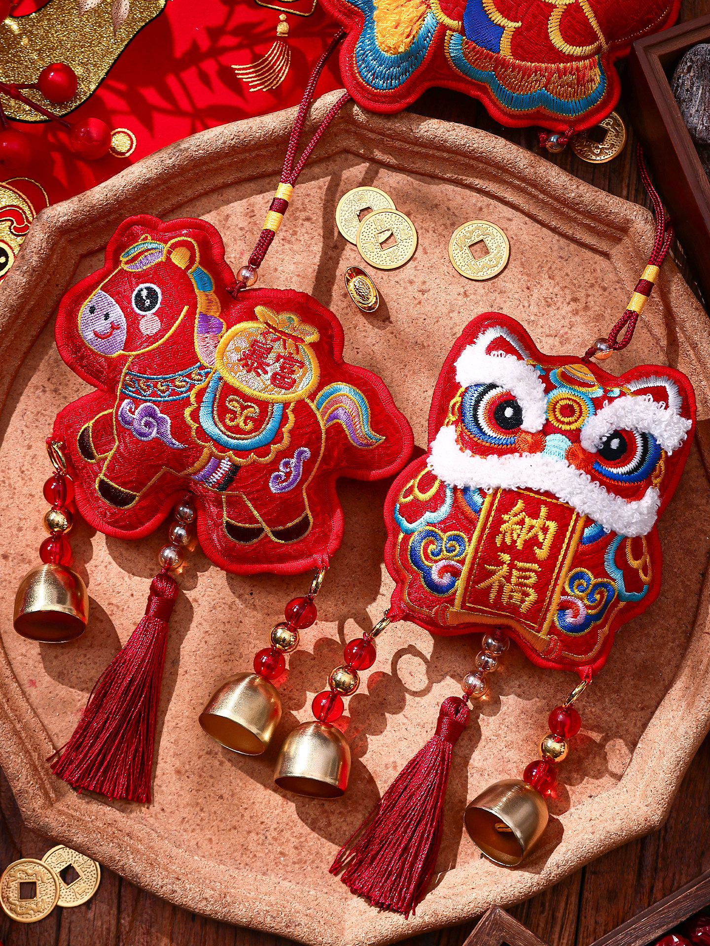 2026 New Year Decorations, Year of the Horse Lion Dance, Spring Festival Festive Wind Chimes, Small Hanging Ornaments for Atmosphere Decoration
