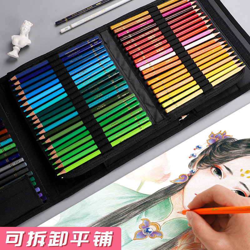 Canvas Pen Roll Large Capacity Colored Pencil Storage Bag 48 Colors 72 Pieces 120 Holes Boys and Girls Pencil Case Art Painting