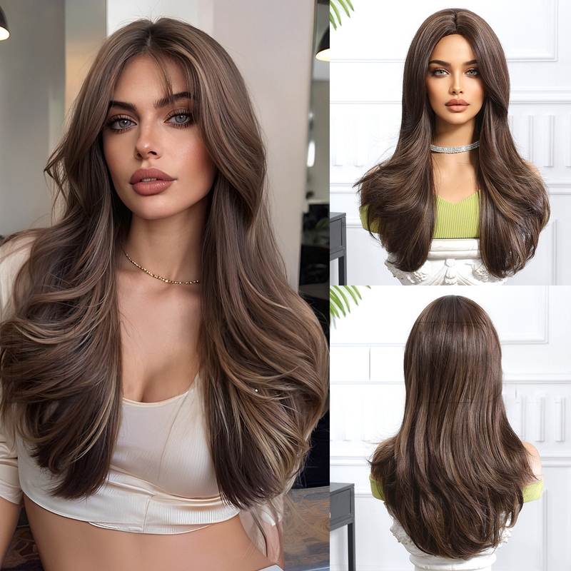 European and American Long Curly Hair Wig, Wavy Middle Part, Breathable Winter Wig, Full Head Wig, Daily High-Temperature Fiber Women's Wigs