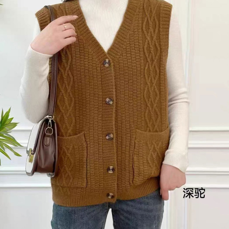 Casual Style Cable-Knit Vest for Women, 2026 Autumn V-Neck Cardigan Sleeveless Sweater Vest Cardigan