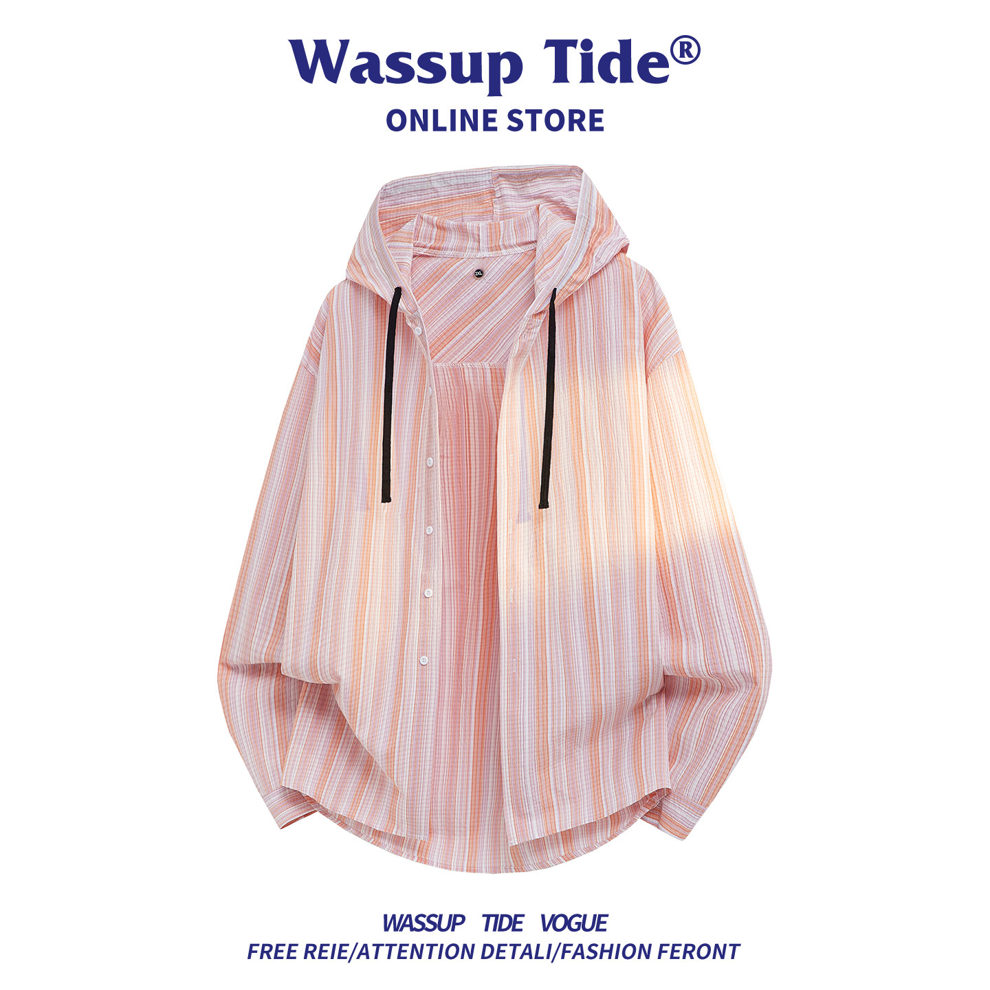 WASSUP TIDE潮牌条纹连帽抽绳衬衫男装2026夏季新款美式宽松外套-淘宝Taobao | 天猫Tmall