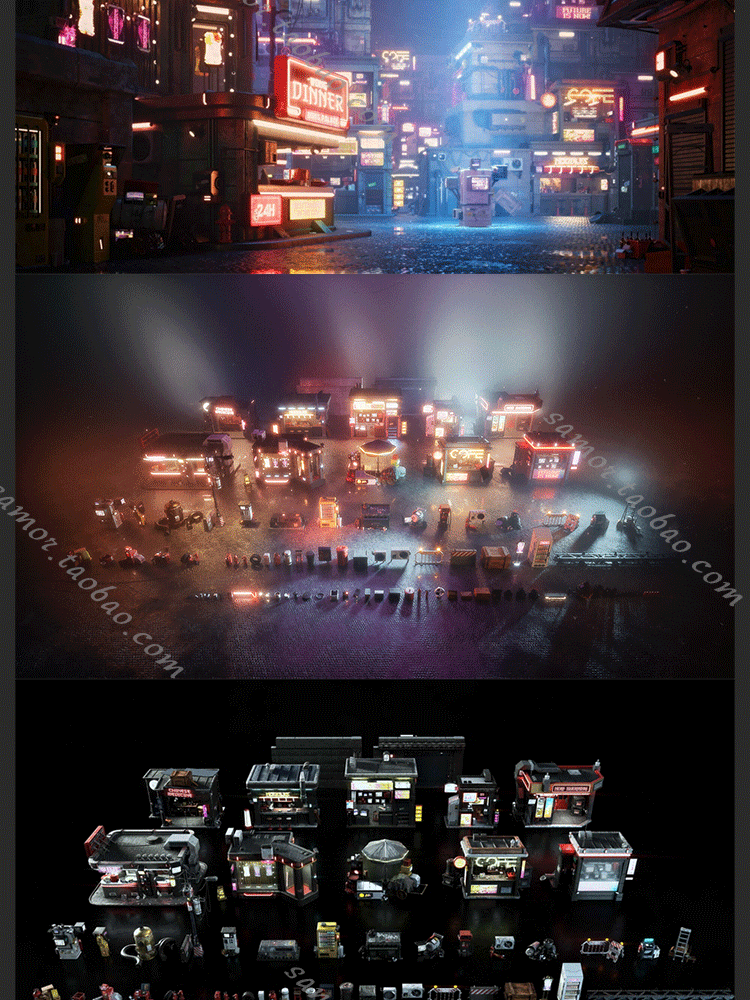 赛博朋克未来科幻城市街道楼房子blender格式C4D模型FBX OBJ三维3D素材K003-cg男孩