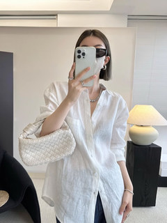 High-End Linen White Shirt for Women, Summer Thin Style, Loose Old Money Style Cotton and Linen Shirt, Long-Sleeved Sun Protection Top
