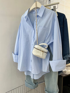 French-Style Blue Shirt Jacket for Women 2025 Early Spring New High-End Niche Shirt Casual Loose Long-Sleeved Top