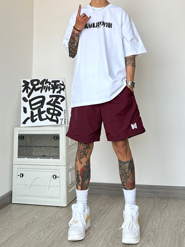 American High Street Embroidered Nylon Cargo Shorts for Men and Women, Summer Trendy Quick-Dry Four-Point Sports Shorts, Loose Beach Shorts