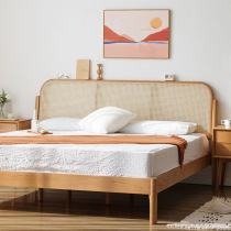Shunyi Furniture all solid wood bed modern simple oak bed Nordic bedroom furniture log style rattan double bed