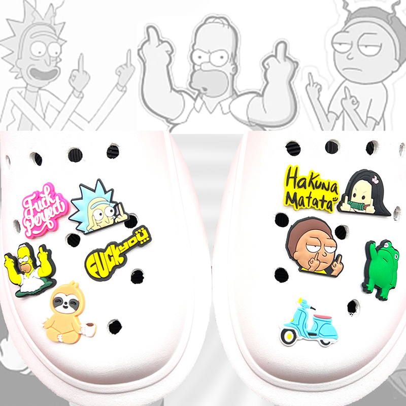 Rick and Morty Cartoon Garden Shoes Decorative Buckle Hole Shoe Accessories Shoe Buckle Shoe Flower Mi Bean Frog