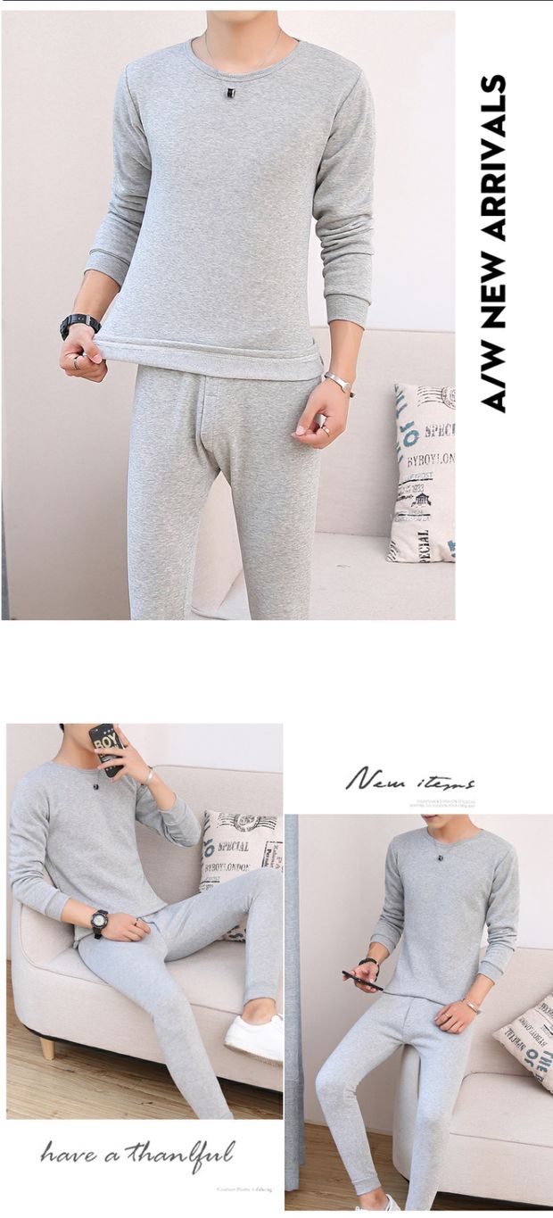 Mùa thu và mùa đông nam đồ lót nhiệt nam dày cộng với nhung thanh niên cổ tròn đáy quần áo mùa thu quần dài phù hợp với quần dài có thể được mặc quần áo giữ nhiệt nam trung niên
