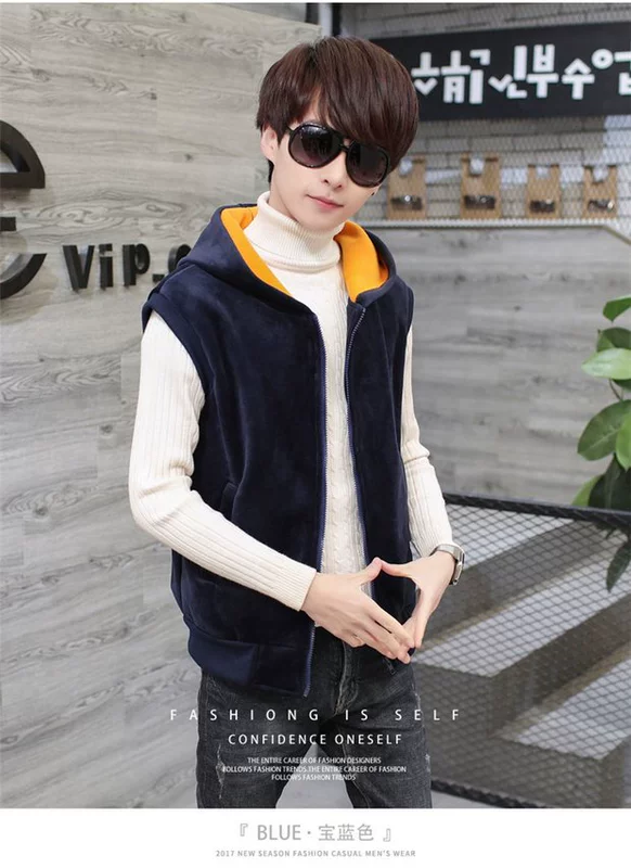 Áo khoác dạ dày cộng với nhung vàng nhung vest vest nam mùa đông Hàn Quốc xu hướng áo khoác cotton nữ trung học áo vest dạ nam