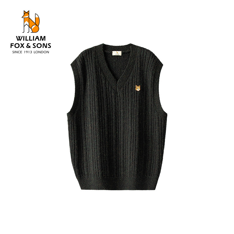 British Little Fox 2026 Spring New Light Luxury Casual Multi-Color Fiber Knitted Vest V-Neck Sleeveless Sweater for Men