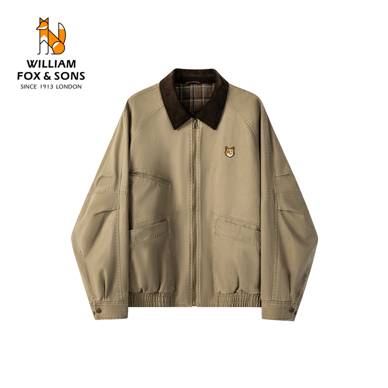 William Fox Spring and Autumn New High-Density Washed Barn Style British Workwear Retro Patchwork Collar Jacket for Men