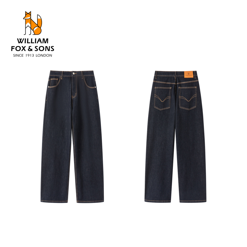 William Fox Men's Original Color Wide-Leg Jeans, Men's Heavy-Duty Pants, Original Denim Loose Straight Casual Trousers