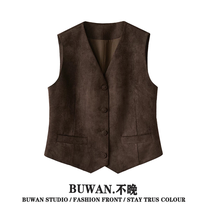 Retro Brown Suede Vest Jacket for Women, Autumn Slim-Fit V-Neck Waist-Cinching Sleeveless Vest, Versatile Outerwear Top Retro Brown Suede Vest Jacket for Women, Autumn Slim-Fit V-Neck Waist-Cinching Sleeveless Vest, Versatile Outerwear Top