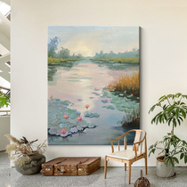 Pure hand-painted sunrise landscape texture oil painting living room entrance outdoor landscape decorative painting bedroom study light luxury hanging painting