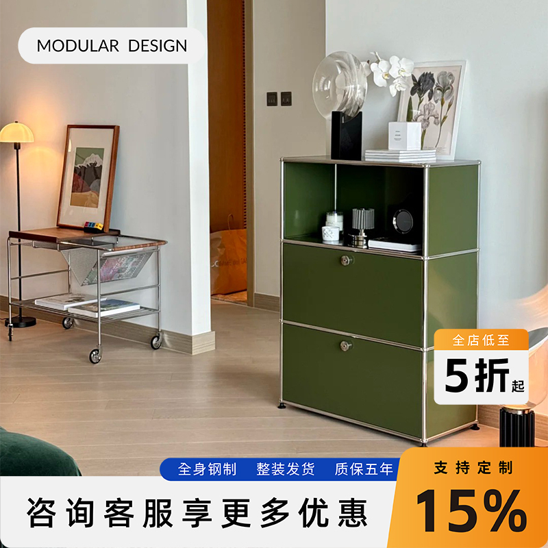 Stainless Steel Modular Sideboard, Living Room Vintage Storage, Single-Row Three-Compartment Metal Storage Cabinet, Ready-To-Ship Stainless Steel Modular Sideboard, Living Room Vintage Storage, Single-Row Three-Compartment Metal Storage Cabinet, Ready-To-Ship