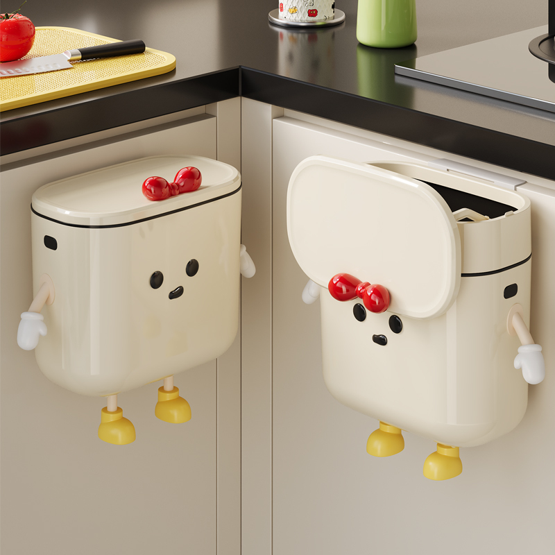 Shuhe Wall-Mounted Trash Can for Home Kitchen Use, Cute, No Need to Bend Over, with Lid, for Bathroom, Toilet, and Toilet Paper Basket