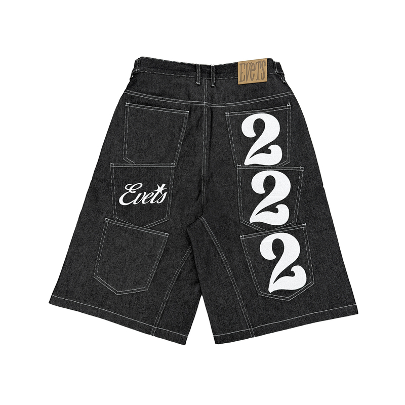 [Evets] “222” Raw Denim Jorts Multi-Pocket Embroidered Raw Denim 7-Point Shorts