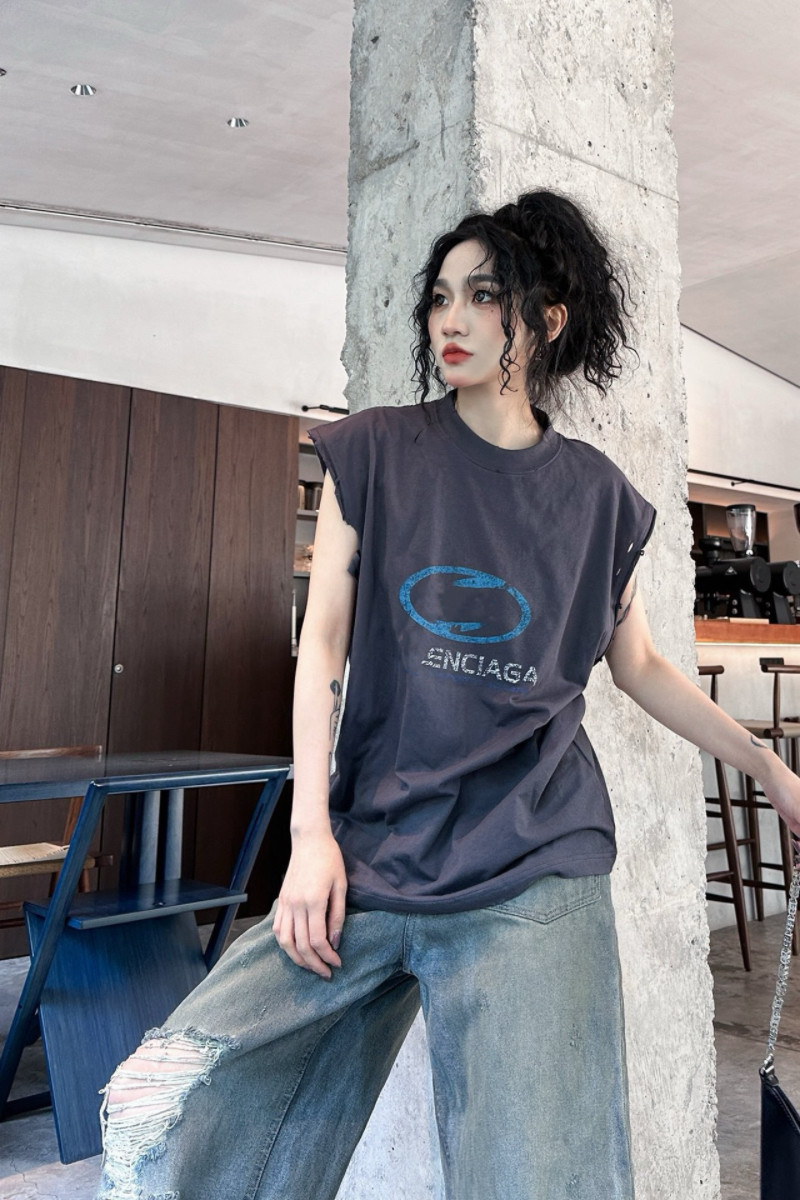 Бренд Tide 24ss, весна-лето, новый принт для серфинга, свободный круглый вырез, без рукавов, застиранный и поношенный жилет для мужчин и женщин, футболка tide Изображение 1