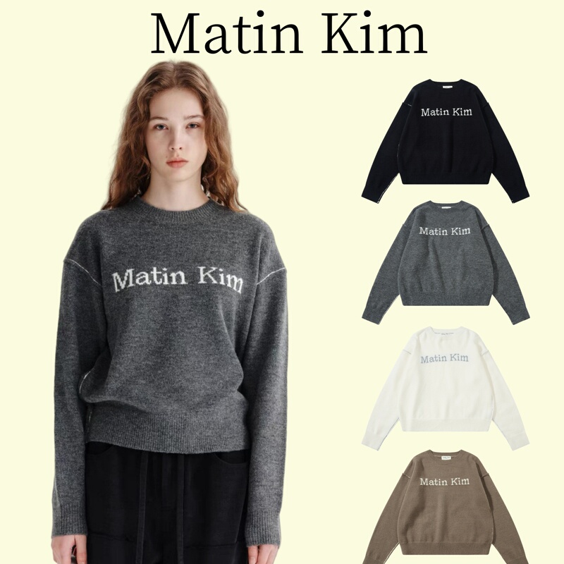 [Official Authentic Product] Korean Matinkim Letter Jacquard Sweater Round Neck Pullover New Autumn/Winter Style for Men and Women Couples