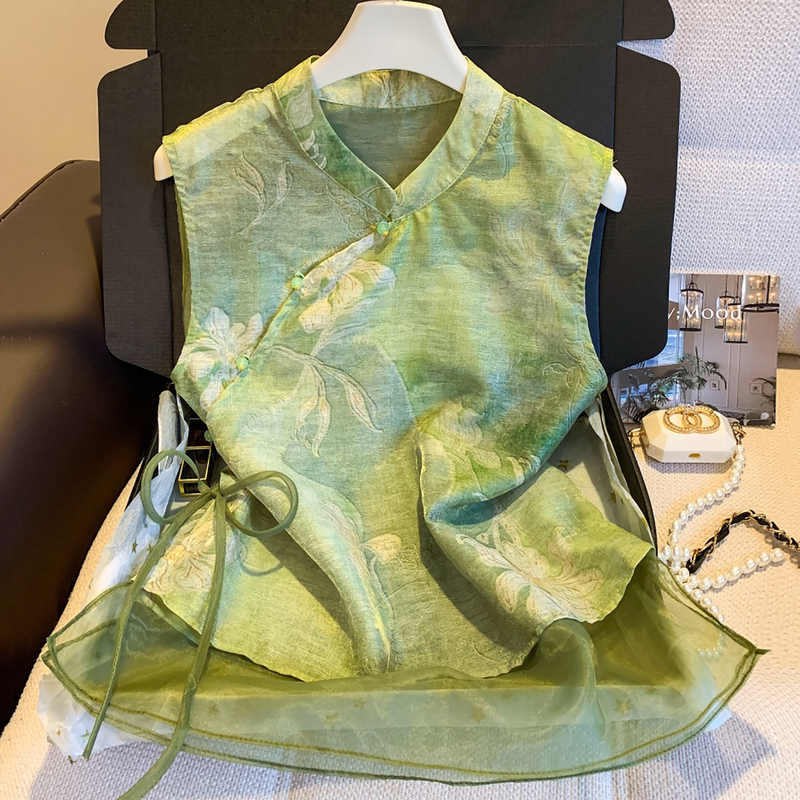 Brand Discount New Chinese-Style Stand-Up Collar Sleeveless Patchwork Vest for Women 2026 Summer with Button Design and Elegant Tank Top