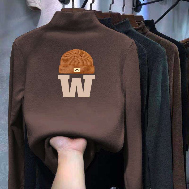 Male and female children's clothing plus velvet thick internal hitch undershirt autumn and winter large children semi-high collar Long sleeves T-shirt Autumn Clothes Single blouses-Taobao