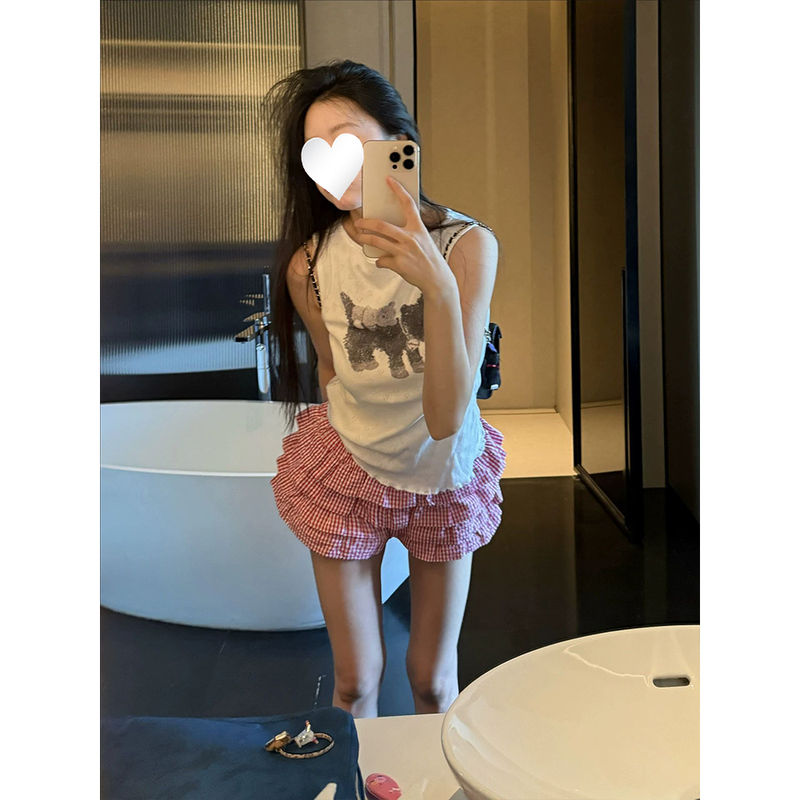 Sweet and Spicy Girl Bowknot Multi-Layer Cake Plaid Shorts for Women, New Summer Style, Low-Waist, Slimming, Anti-Exposure, Casual Skirt Pants Sweet and Spicy Girl Bowknot Multi-Layer Cake Plaid Shorts for Women, New Summer Style, Low-Waist, Slimming, Anti-Exposure, Casual Skirt Pants