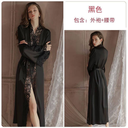 Sexy pijamas bañera de baño 2024 nuevo seda de hielo encaje largo