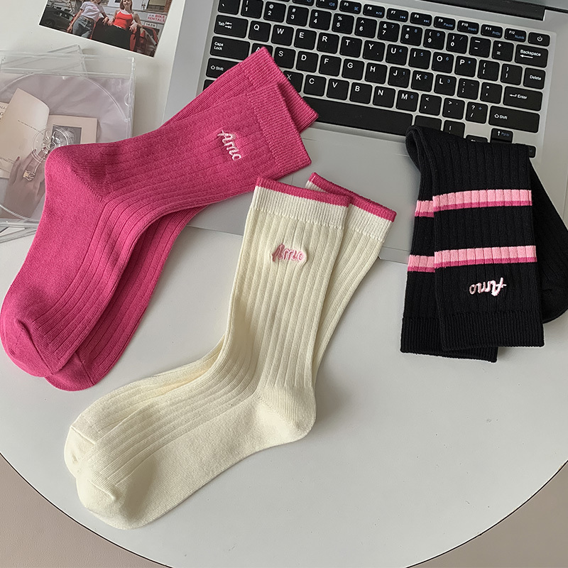 Pink Socks for Women, Mid-Calf, Dopamine Style, Sporty, Rose Red, Summer, Cute, Thin, Long Socks, Striped, Long Tube