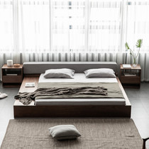 Craftsman Muyu North American black walnut modern simple solid wood wedding bed Nordic log light luxury tatami storage bed