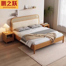 Nordic solid wood double bed modern simple large bed 1.8 meters home single bed 1.5 meters rattan bed B&B hotel