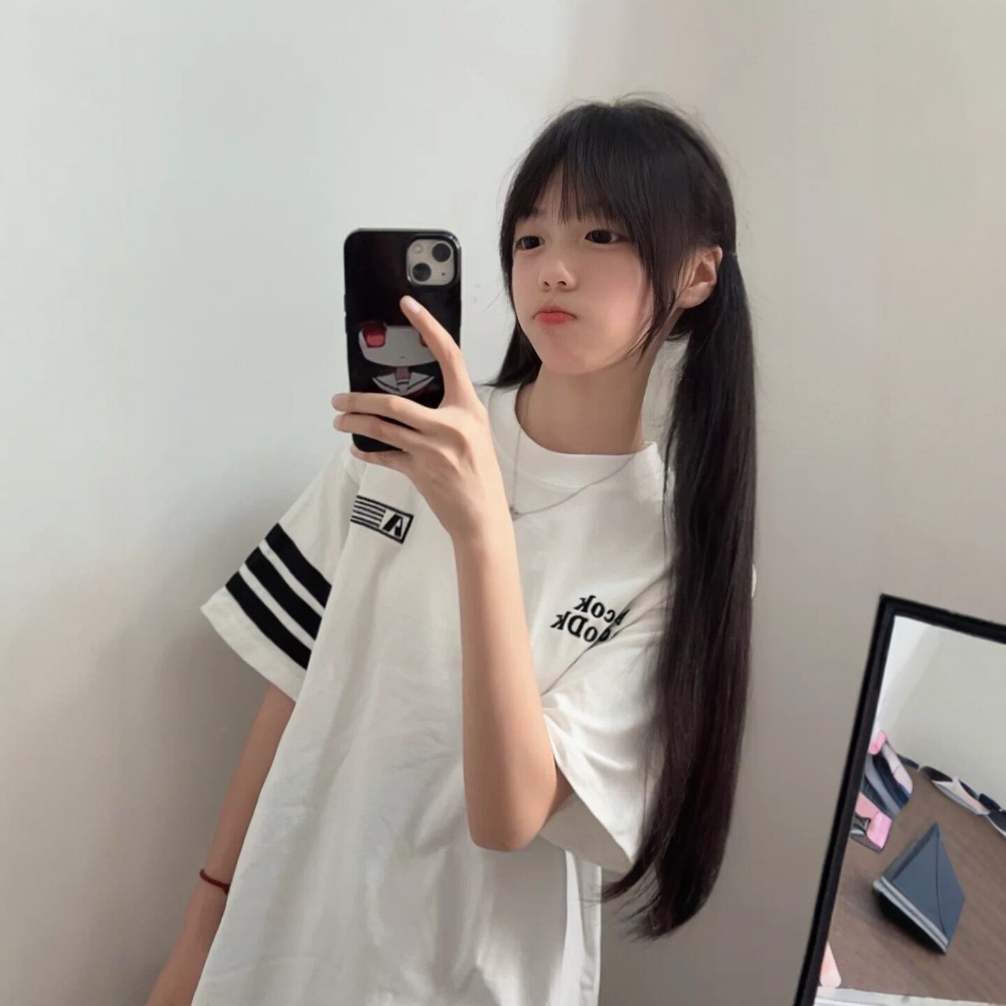 美式高街三条杠字母钢印浮雕刺绣短袖t恤女夏季宽松重磅半袖上衣