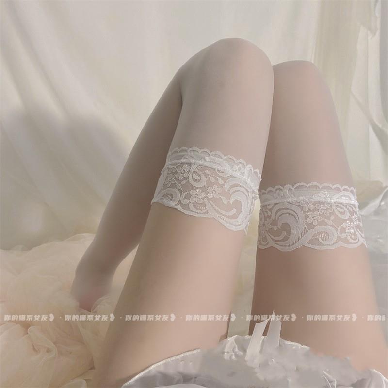 Long Stockings for Women, Over-The-Knee Thin High-Tube Socks, White and Black Silk, Sexy Style, Jk Lace, Black, Summer