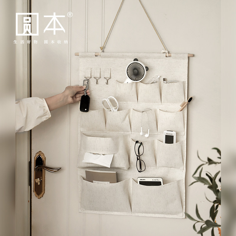 Round Benbu Art Collection Bag Hung Bag Wall Hanging Door Rear Object wall hanging Dormitory Bedside Bedroom Cloth Bag Hanging Pocket-Taobao
