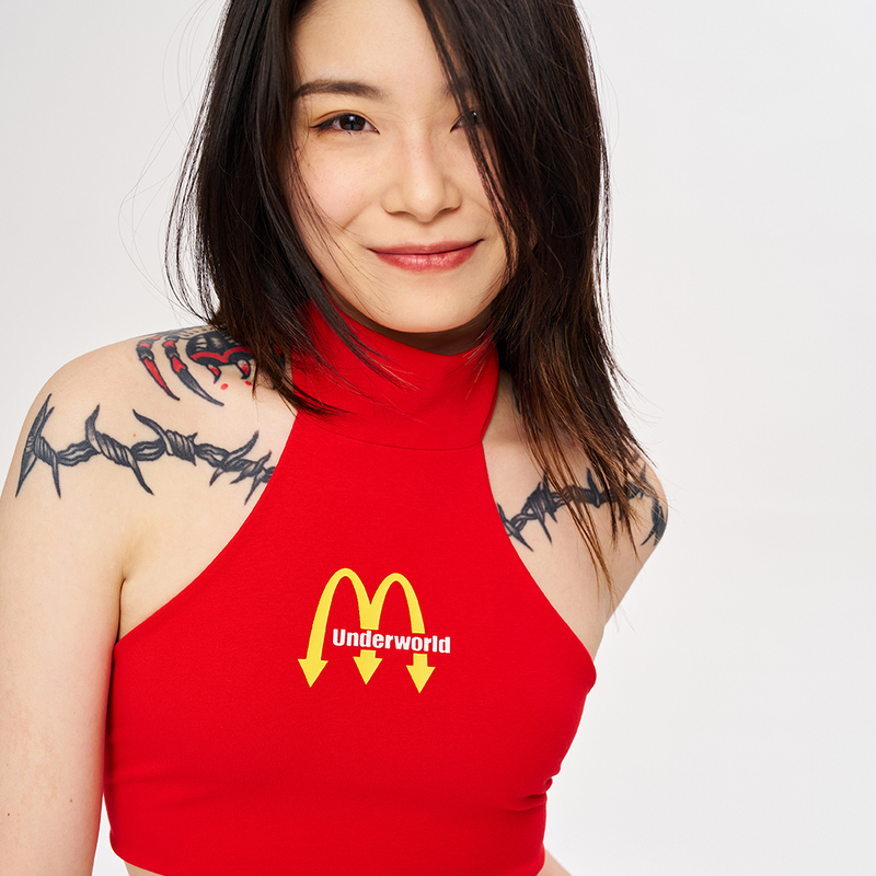 Wcc Fashion Brand Underworld Series Parodies Mcdonald's and Kfc, All-Cotton Halter Y2K Tank Top for Women with Exposed Midriff
