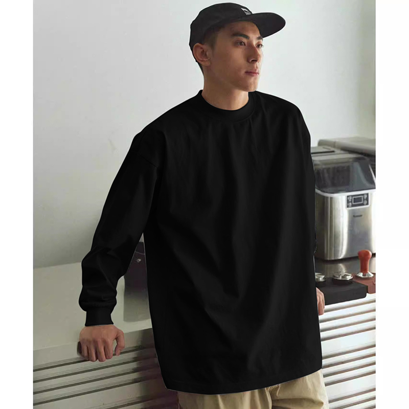 Casual and Versatile Long-Sleeved T-Shirt for Men, Loose-Fitting, Niche, Round-Neck, Solid Color, Pure Cotton Top for Autumn and Winter Casual and Versatile Long-Sleeved T-Shirt for Men, Loose-Fitting, Niche, Round-Neck, Solid Color, Pure Cotton Top for Autumn and Winter