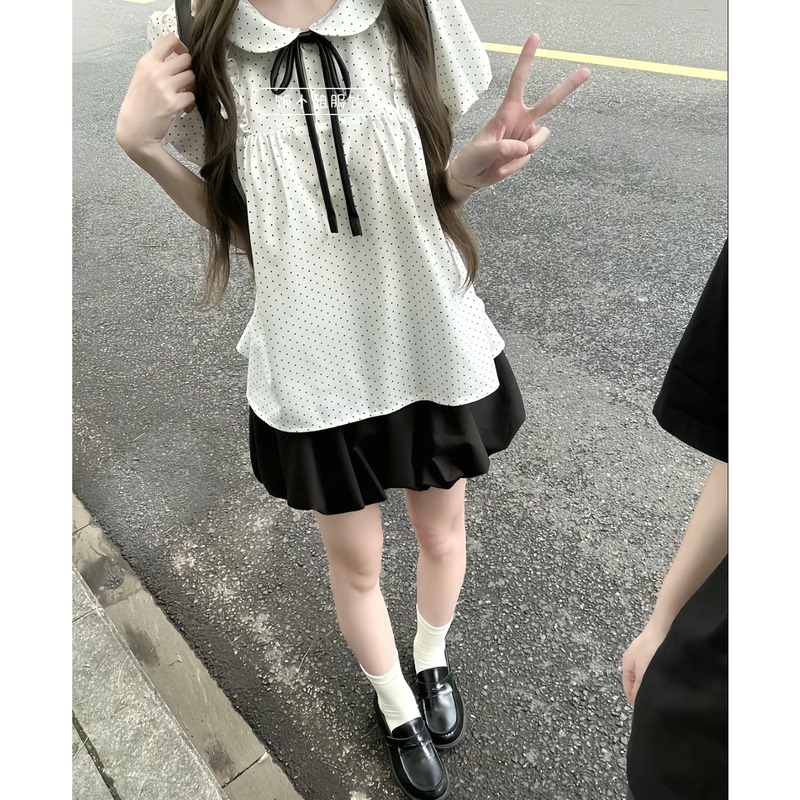 Japanese Original Jk Uniform Doll Collar School Style Polka Dot Shirt Short-Sleeved Sweet and Cute Style Petite Top for Women Japanese Original Jk Uniform Doll Collar School Style Polka Dot Shirt Short-Sleeved Sweet and Cute Style Petite Top for Women