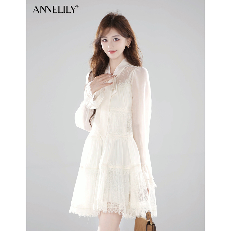 Annelily Angel Qi【He Yin】Early Autumn New High-End Casual ins Style Elegant Everyday Dress