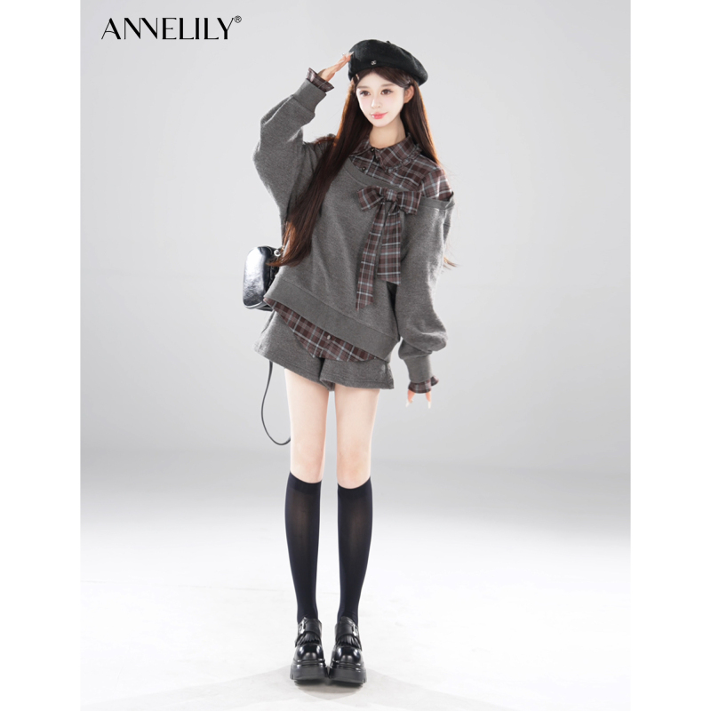 Annelily an Feifei【Qiuyan】Autumn Fashion Casual Plaid Patchwork Designer Suit