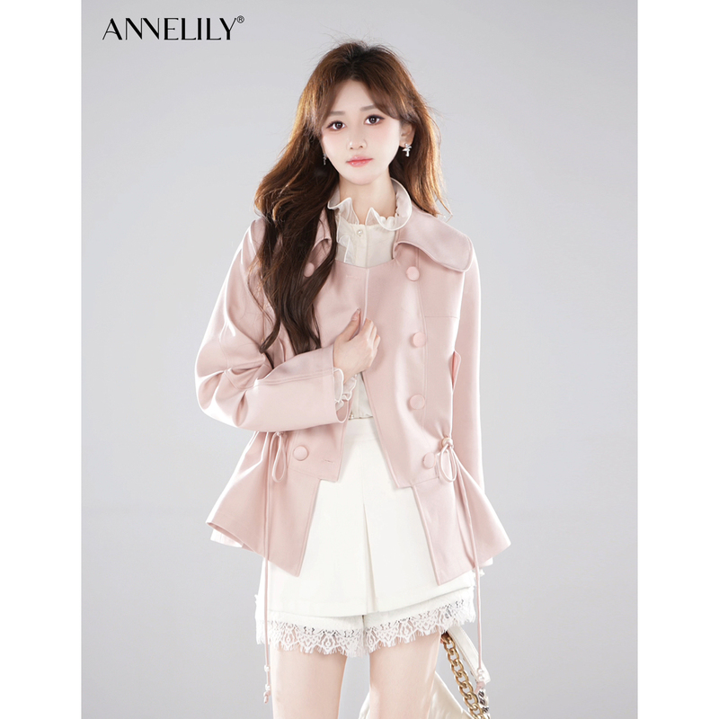 Annelily Angel Qi【Encountering Evening Clouds】Autumn Fashionable and Versatile Short Trench Coat Annelily Angel Qi【Encountering Evening Clouds】Autumn Fashionable and Versatile Short Trench Coat