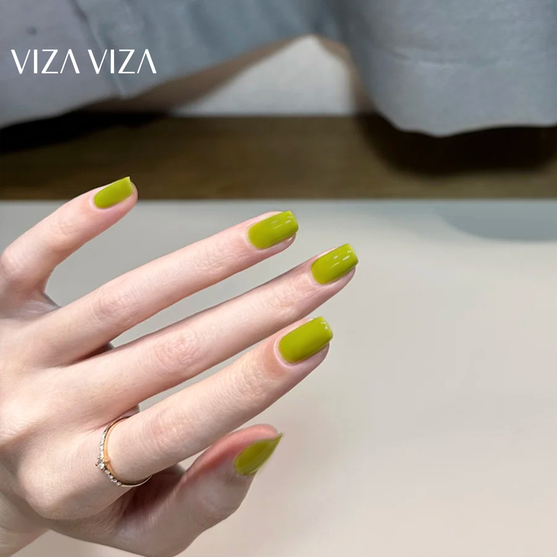 Viza Bean Green Solid Color Handmade Wearable Nails 2025 New High-End Whitening Nail Art Stickers Finished Product