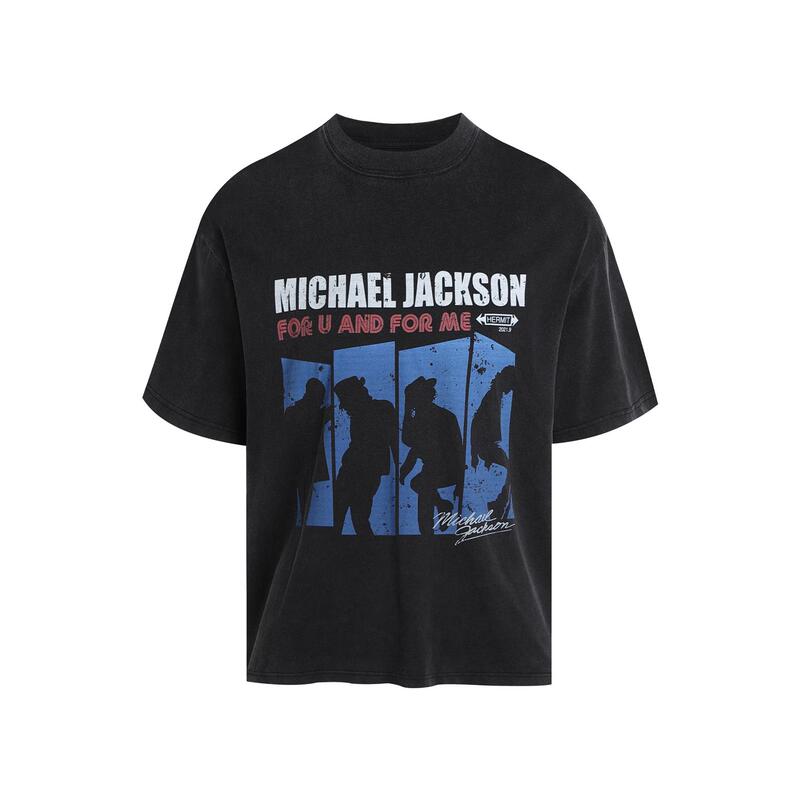 Hermitcreate Washed Heavy-Weight Short-Sleeve Vintage Character Michael Parody Band Print Merchandise