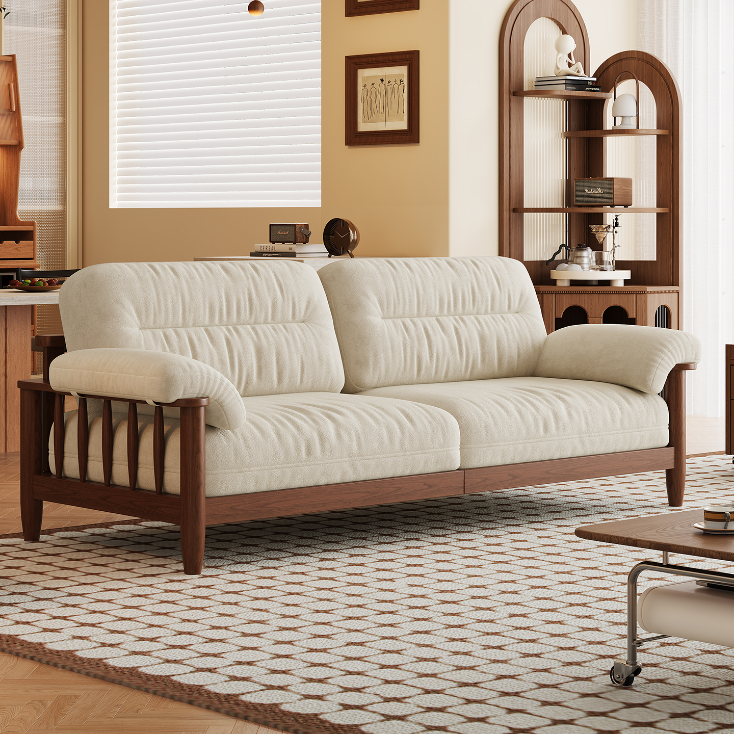 Фланелевый диван из массива дерева с кошачьим когтем в средневековом стиле, вельветовый диван для маленькой квартиры из хлопка и льна, трехместный тканевый диван