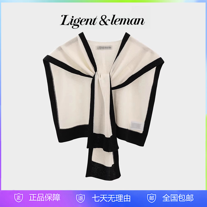 [Official Genuine Product] Ligent Leman Color-Blocked Chanel-Style Spring and Autumn Knitted Shawl with Neck Protection and Fake Collar