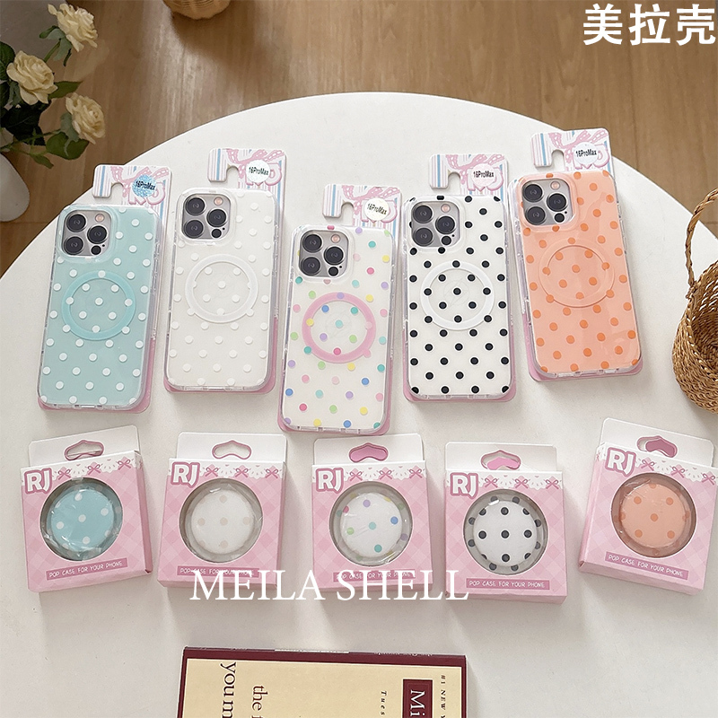 Colorful Porcelain White Polka Dot Imd Magnetic Case Suitable for Apple 16 Pro Max, New iPhone 17 Women's Model, High-End Anti-Drop 15 Pro Max Full Coverage 14 Transparent 13 Popular Protective Case