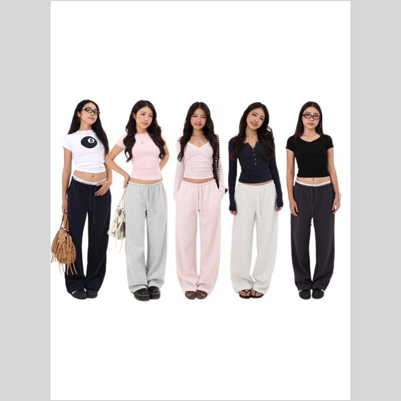 Mimiette Petite American-Style Simple Slim-Fit Straight-Leg Sweatpants 6661 Slimming Versatile Embroidered Sports Pants