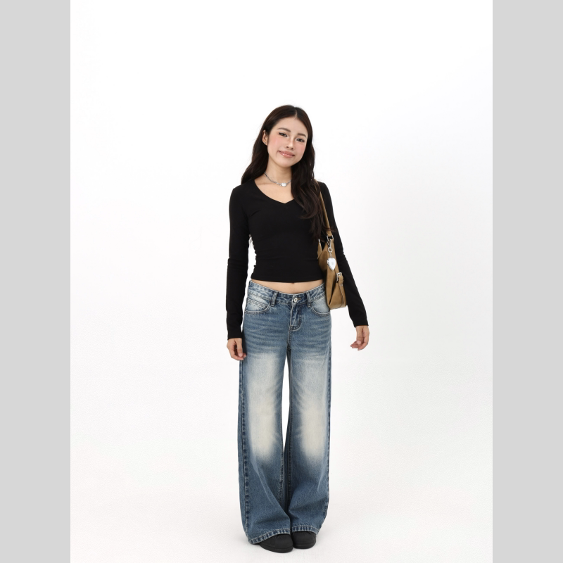 【40% off Clearance】L80 Vintage Blue Cat's Whiskers Washed Straight-Leg Jeans 2025 Autumn/Winter New Versatile Pants