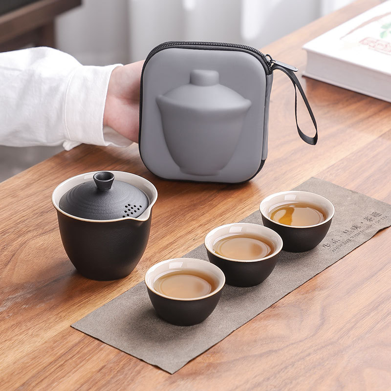 Kung fu Travel Tea Tool Set Portable Outdoor Travel Bubble Tea Camping Equipment Small Set Express Cup Tea Pot Bus